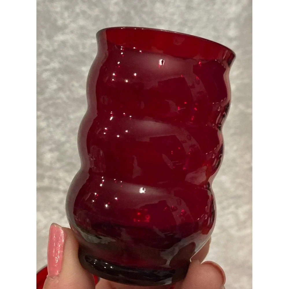 Anchor Hocking Royal Ruby Red Bubble Whirly Twirly 6oz Drinking Glasses (4) VTG